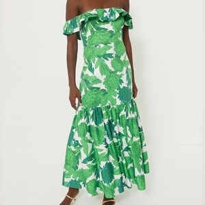 Off-Shoulder Green Floral Dress